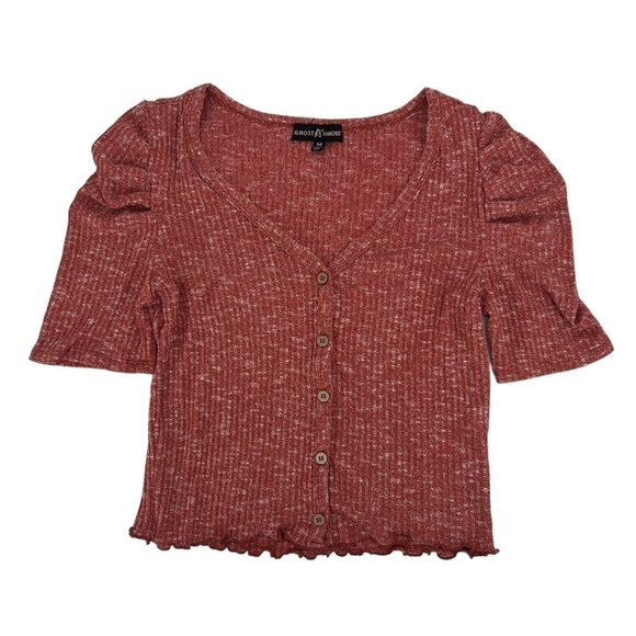 NWT Almost Famous Orange Short Sleeve V Neck Crop Blouse Size M Women’s - Picture 1 of 5